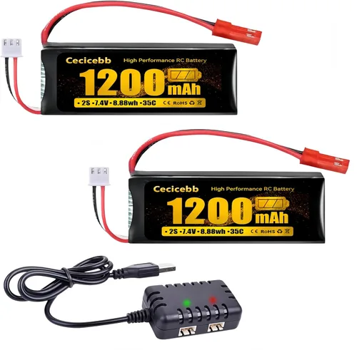 Batería Lipo de 7.4 V 1200 mAh 30C 2S Baterías de litio recargables con enchufe JST apto para la mayoría de 1/10 1/16 1/18 1/24 escala RC Cars