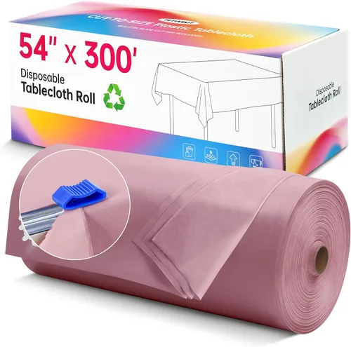 Miniatura 14 de Mantel de plástico desechable, rollo de mantel negro de 54 pulgadas x 300 pies, mantel desechable con cortador deslizante para mesas redondas