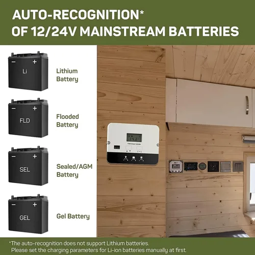 Miniatura 3 de HQST controlador de carga solar PWM, controlador de batería de panel solar de 20A con montaje empotrado, regulador inteligente automático de 12/24V