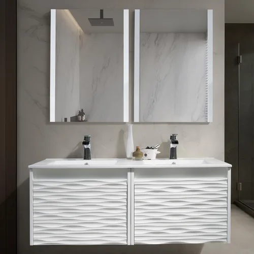 Miniatura 13 de BLOSSOM Tocador de baño blanco de 48 pulgadas con fregadero, tocador de baño flotante de madera con fregadero de 48 pulgadas, espejo, gabinete