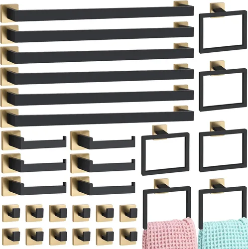 Miniatura 7 de Gisafai Juego de 15 piezas de accesorios de baño negros de 23.6 pulgadas, kit de barra de toalla de baño de acero inoxidable, toalleros, ganchos