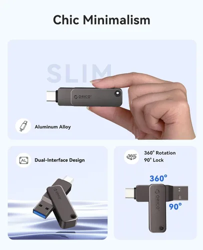 Miniatura 3 de ORICO Memoria USB 3.0 de alta velocidad USB 3.0 de 32 GB, diseño giratorio de aleación de zinc, compatible con iPhone 15/16/17, Android, Mac, PC