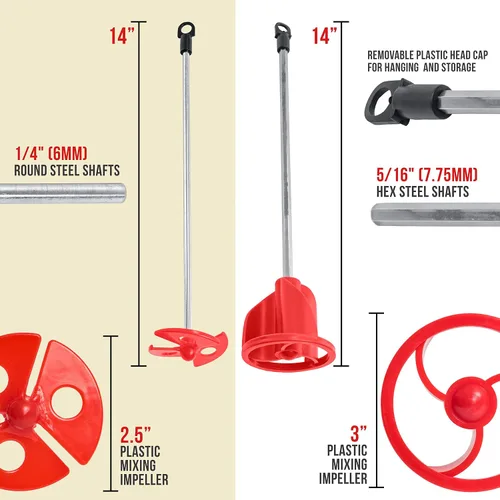 Miniatura 3 de TCP Global Accesorio para mezclador de pintura (juego de 2) – Mezclador de paletas de taladro de 14 pulgadas con ejes redondos de 1/4 pulgadas