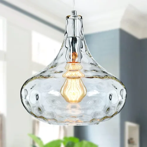 Lámpara Colgante de Vidrio Vintage de Granja con Pantalla Martillada Soplada a Mano - Cable Colgante Ajustable para Isla de Cocina, Comedor, Pasillo