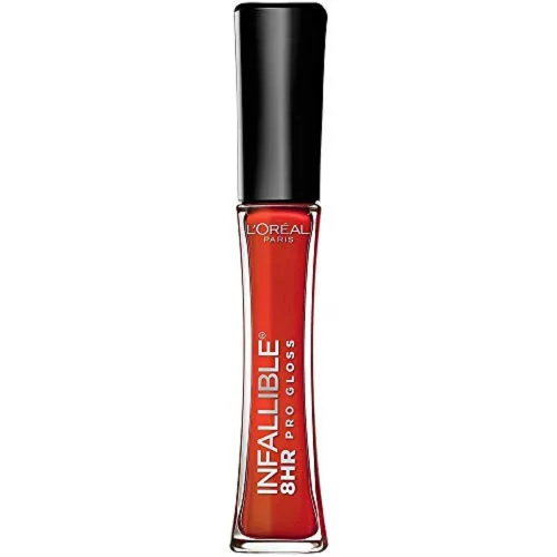 L'Oreal Paris Maquillaje Infallible Brillo labial hidratante de 8 horas, Fiery, 0.21 onzas líquidas