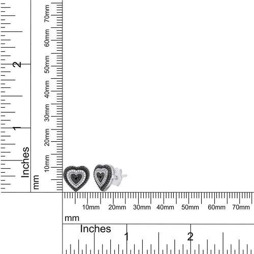 Miniatura 4 de Aretes con forma de corazón de diamantes naturales en blanco y negro en oro de 14 quilates sobre plata esterlina (0.02 quilates)