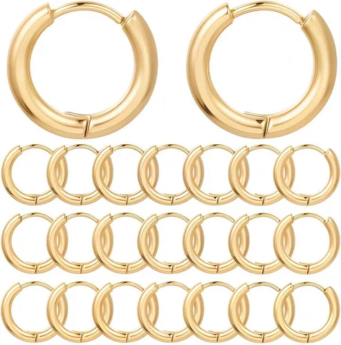 SUNNYCLUE 1 caja de 24 aretes de aro chapados en oro de 18 quilates, ganchos para aretes de acero inoxidable, pequeños cartílagos, hallazgos para la
