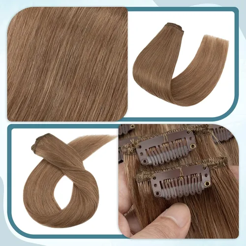 Miniatura 8 de Benehair Extensiones de cabello humano real con clip, 20 pulgadas, largo, lacio, Remy natural, cabeza completa, 8 piezas, 18 clips, extensiones