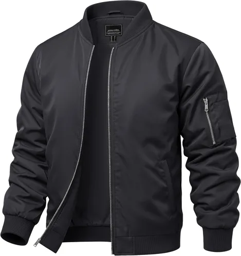 Miniatura 9 de CRYSULLY Chaquetas bomber ligeras para hombre, con cremallera completa, casual, rompevientos, de golf, a la moda, con bolsillo