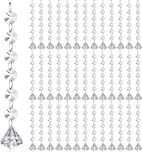 Miniatura 10 de Nuenen - 100 piezas de cristales acrílicos colgantes para centros de mesa, candelabro, guirnalda de cristal transparente, adornos, cuentas acrílicas