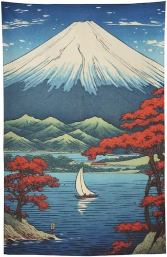 Miniatura 15 de QEOPGNE Tapiz de pared grande con diseño de pez Koi, grandes olas japonesas, flores de cerezo, banderas retro para habitación, sala de estar
