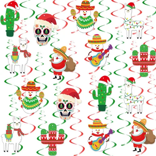 Remolinos colgantes de Navidad mexicana, decoraciones de feliz Navidad para fiesta de Navidad mexicana, decoración del manto del hogar