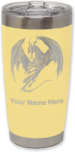 Miniatura 41 de LaserGram Vaso aislado al vacío de 20 onzas, dragón, grabado personalizado incluido (negro)