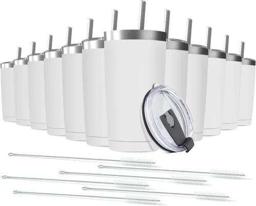 Miniatura 13 de Paquete de 6 Vasos Térmicos de Acero Inoxidable de 20 oz con Pajita y Tapa, Taza de Café de Viaje de Doble Pared con Aislamiento al Vacío, Vaso