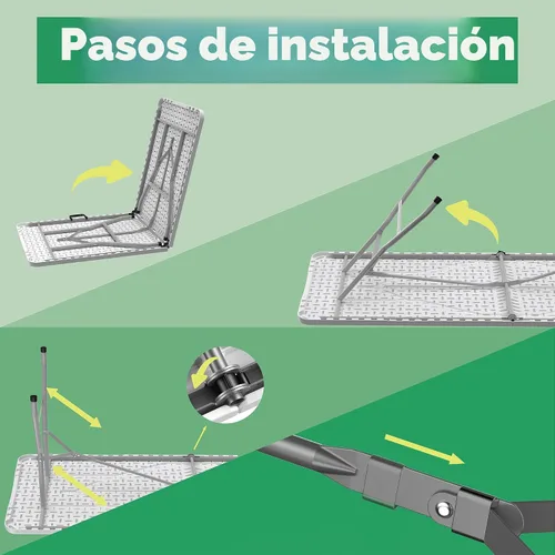 Miniatura 7 de Allpop Mesa plegable de 6 pies para interior y exterior, mesa de comedor de plástico portátil plegable por la mitad con asa de transporte para Blanco