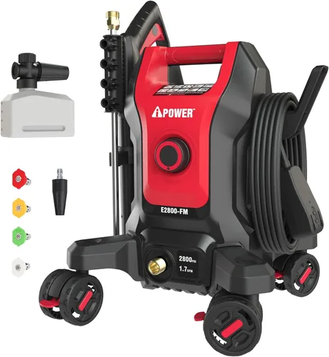 A-iPower Follow Me - Lavadora eléctrica a presión 2800 PSI 1.7 GPM, diseño antivuelco con 5 boquillas, dispensador de jabón para vallas, calzadas,