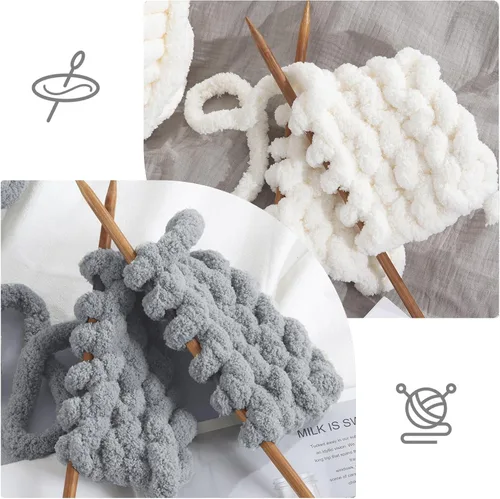 Miniatura 4 de HOMBYS Hilo de felpilla gruesa para tejer a mano, hilo gigante súper voluminoso para tejer a mano, hilo de felpa suave de 3/4 pulgadas de grosor 4