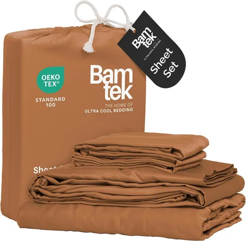Miniatura 21 de Juego de sábanas de bambú de viscosa tamaño Queen, 4 piezas, ropa de cama refrescante para personas que duermen con calor con tecnología que absorbe