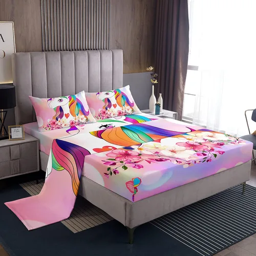 Miniatura 43 de Feelyou Juego de sábanas de lazo de acuarela, tamaño individual, juego de sábanas con lazos de coqueta para niños y niñas, decoración de dormitorio