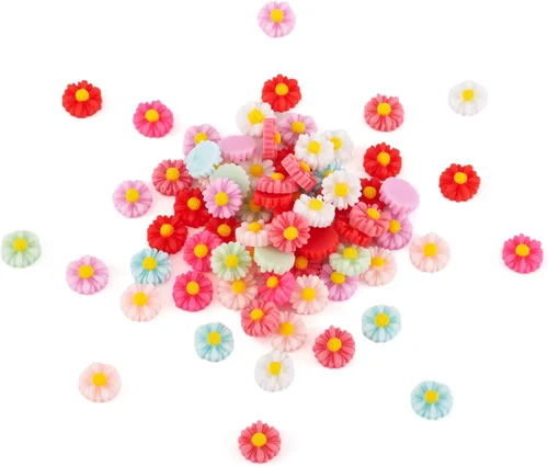 Miniatura 15 de Craftdady Cuentas de flores de resina, 72 piezas de cabujones de flores kawaii con parte trasera plana, 2 estilos, sin agujero, cuentas de rosas