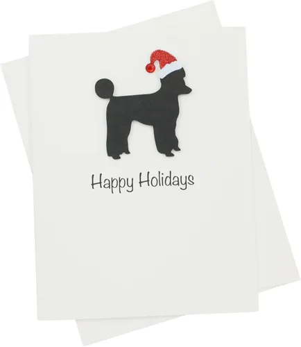 Miniatura 25 de Black Doodle Bernedoodle - Tarjetas de Navidad (10 unidades), hechas a mano, base blanca, perro con sombrero de Papá Noel Negro