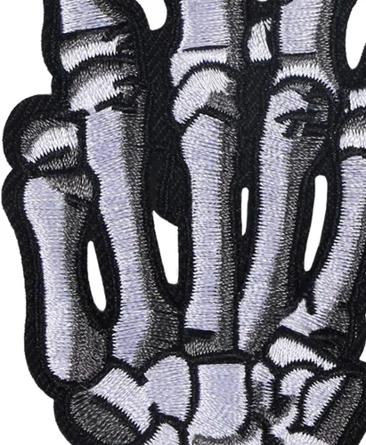 Miniatura 3 de Parche bordado de dedo de esqueleto, símbolo de mano de música de metal pesado, parches para coser o planchar para bricolaje, disfraz de punk rock