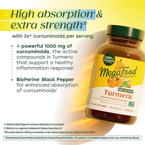 Miniatura 4 de MegaFood Suplemento de cúrcuma de acción rápida - clínicamente estudiado - Suplementos articulares para hombres y mujeres - con pimienta negra
