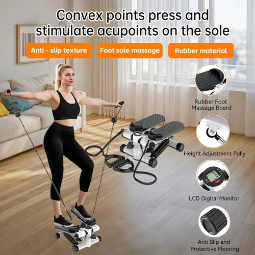 Miniatura 6 de Steppers for Exercise at Home, Mini Stepper with Resistance Bands, Hydraulic Fitness Stepper with LCD Monitor, 360LBS Weight Capacity Portable Stair