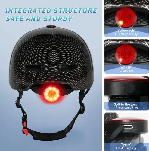 Miniatura 2 de Casco de Bicicleta para Adultos - Cascos de Bicicleta para Hombres y Mujeres - con Luces Traseras LED - Casco Ajustable Estilo Gorra de Béisbol