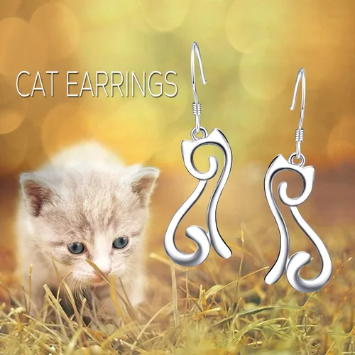 Miniatura 6 de Pendientes de gato de plata de ley 925, aretes de delfín, aretes de dinosaurio, aretes de caballo para mujeres y adolescentes
