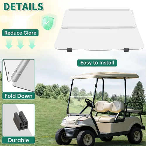 Miniatura 7 de ECOTRIC Parabrisas compatible con Club Car DS de 1982-2000.5 Clear Fold Down resistente al impacto para carrito de golf Modelo DS
