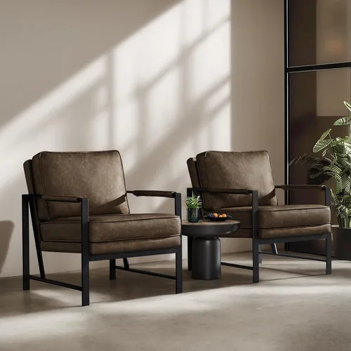 Miniatura 2 de Yaheetech Sillones de piel sintética, silla retro de ocio con acolchado y cojín extrasuave, respaldo inclinado de 105 grados, moderno sillón
