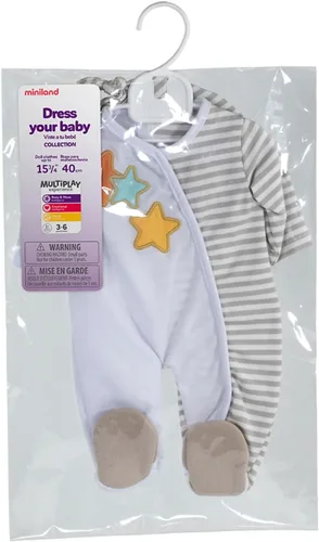 Miniatura 2 de Miniland Pijamas de género neutro para muñecas de 15" 3/4" 2 Piece Gender Neutral Doll Pajama Set, Soft Fabric Doll Clothes, Role Play Toy, Doll