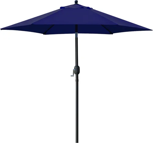 Sunnyglade Sombrilla de Patio de 7.5 Pies para Exteriores, Sombrilla de Mesa de Mercado con Botón de Empuje de Inclinación/Manivela, 6 Varillas Azul