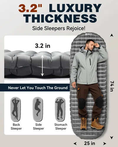 Miniatura 4 de Hikenture Colchoneta de dormir de camping con valor R 6.2, colchón ultraligero para todas las estaciones, alfombrilla de dormir compacta y aislada