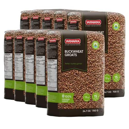 Miniatura 9 de Yarmarka Granos de trigo sarraceno tostados (Kasha) 24.7 oz (700 g) Grano entero tostado, estilo tradicional de Europa del Este, apto para dieta a
