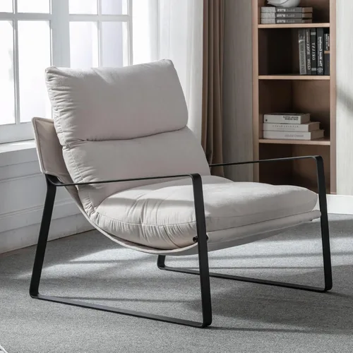 Miniatura 12 de HEAH-YO Juego de 1 silla moderna de piel sintética con cojín extraíble y marco de metal sólido, cómoda silla de lectura para dormitorio, color negro