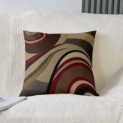 Miniatura 2 de Paquete de 4 fundas de almohada para exteriores, color rojo burdeos, juego de fundas de cojín geométricas cuadradas de color marrón y gris