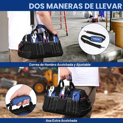 Miniatura 6 de WORKPRO - Bolso de herramientas de 16 pulgadas, con abertura ancha y base moldeada impermeable