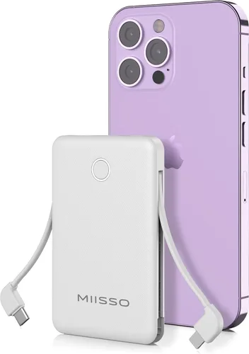 Miniatura 17 de Banco de energía ultra delgado de 6000 mAh, batería externa de 3 salidas compatible con iPhone, 2 unidades, color blanco y morado Paquete de 2 6000
