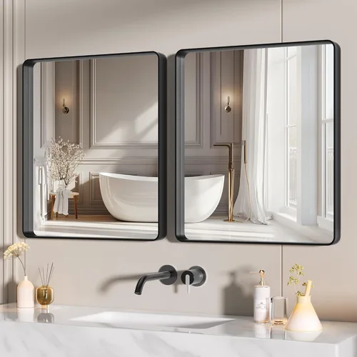 Hasipu - Juego de 2 espejos de baño para pared, espejos de baño con marco de metal negro de 30 x 24 pulgadas para sobre lavabo, espejos