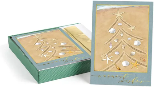 Miniatura 11 de Masterpiece - Tarjetas navideñas de palmeras festivas / 16 tarjetas navideñas de deseos más cálidos de invierno en caja con detalles plateados