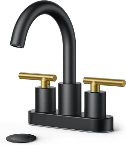 Miniatura 12 de FORIOUS Juego central de grifo de baño dorado cepillado de 4 pulgadas, 2 manijas y 2 agujeros dorados para tocador de baño con metal emergente
