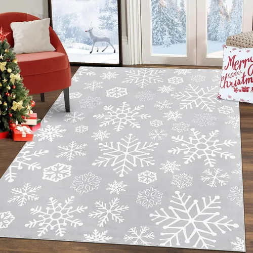 Miniatura 9 de ROYHOME Alfombra de Entrada de Navidad con Patrón de Copos de Nieve Antideslizante Resistente a las Manchas Decorativa para Festividades Lavable