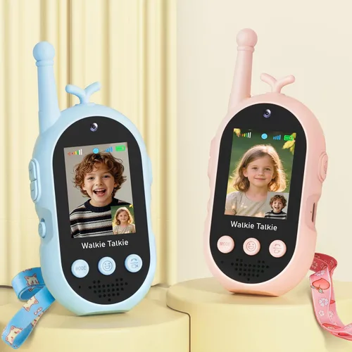 Miniatura 11 de Walkie Talkie para niños con video: paquete de 2 juguetes recargables para niños pequeños con cámara HD y cambiador de voz, juguetes de regalo