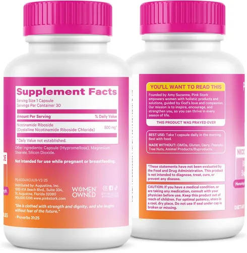 Miniatura 9 de Pink Stork NAD+ Suplemento para mujeres mayores de 30, 30 cápsulas 500 mg Nicotinamide Riboside NR, Clinically Studied Pure NMN Powder, Brain
