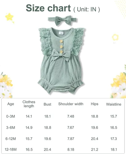 Miniatura 6 de SANMIO Mameluco de bebé niña recién nacida con encaje para niñas de 0 a 18 meses conjunto de ropa de bebé niña