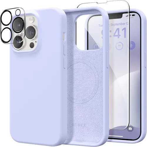 Miniatura 87 de GONEZ Funda de silicona para iPhone 14 Pro Max, compatible con MagSafe, con protector de pantalla + protector de lente de cámara, silicona líquida a