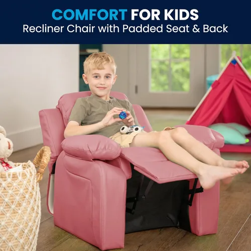 Miniatura 7 de Flash Furniture, sillón reclinable de lujo, muy acolchado, de vinilo color beige, con apoyabrazos con compartimento de almacenamiento, para niños