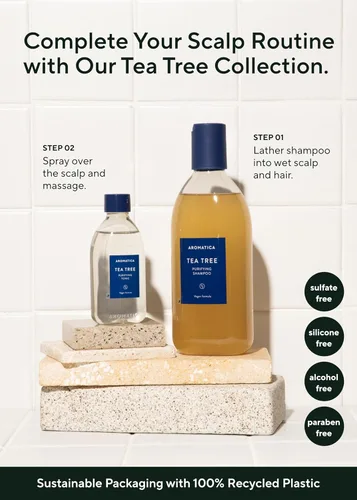 Miniatura 5 de AROMATICA Champú Clarificante de Árbol de Té, Aceite de Árbol de Té Orgánico, Natural, Cuidado para la Caspa y el Cuero Cabelludo con Comezón, 02